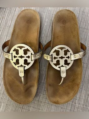 Tory Burch Gold Metallic Logo Miller Thong Sandals